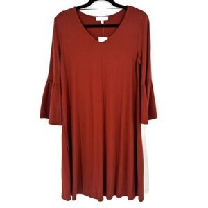 NWT New Directions Womens Julianna Bell Sleeve Crepe Dress Rustoxide Medium Rust